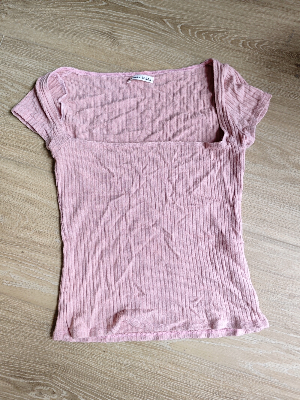 Reformation Jeans Ribbed Square-Neck Crop Top in Light Pink